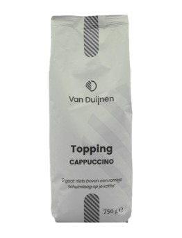 Zak Van Duijnen Koffie Topping Cappuccino 750 gram met transparante achtegrond